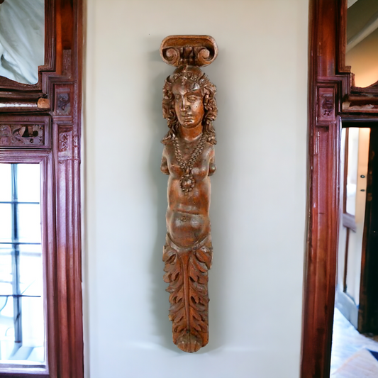 Large 17th Century Antique Carved Wooden Term / Caryatid