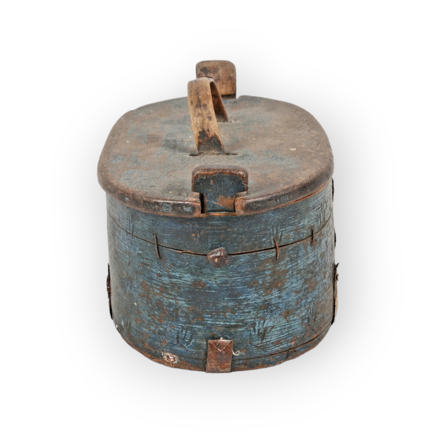 Deaccessioned From a Private Museum in Sweden - An 18th-Century Scandinavian Antique Bentwood Box in Original Blue Paint