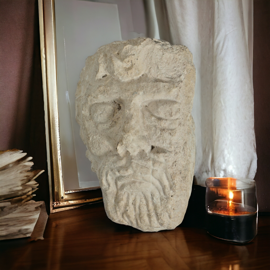 Medieval Antique Carved Limestone Head