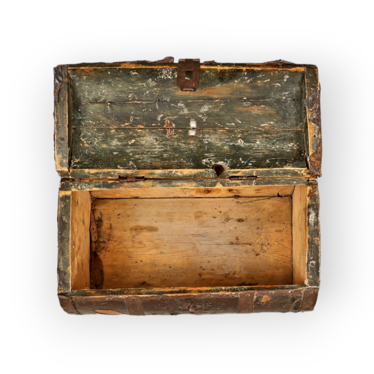 Early 17thC Scandinavian Antique Iron and Leather Bound Table Box of Unusual Form, circa 1600
