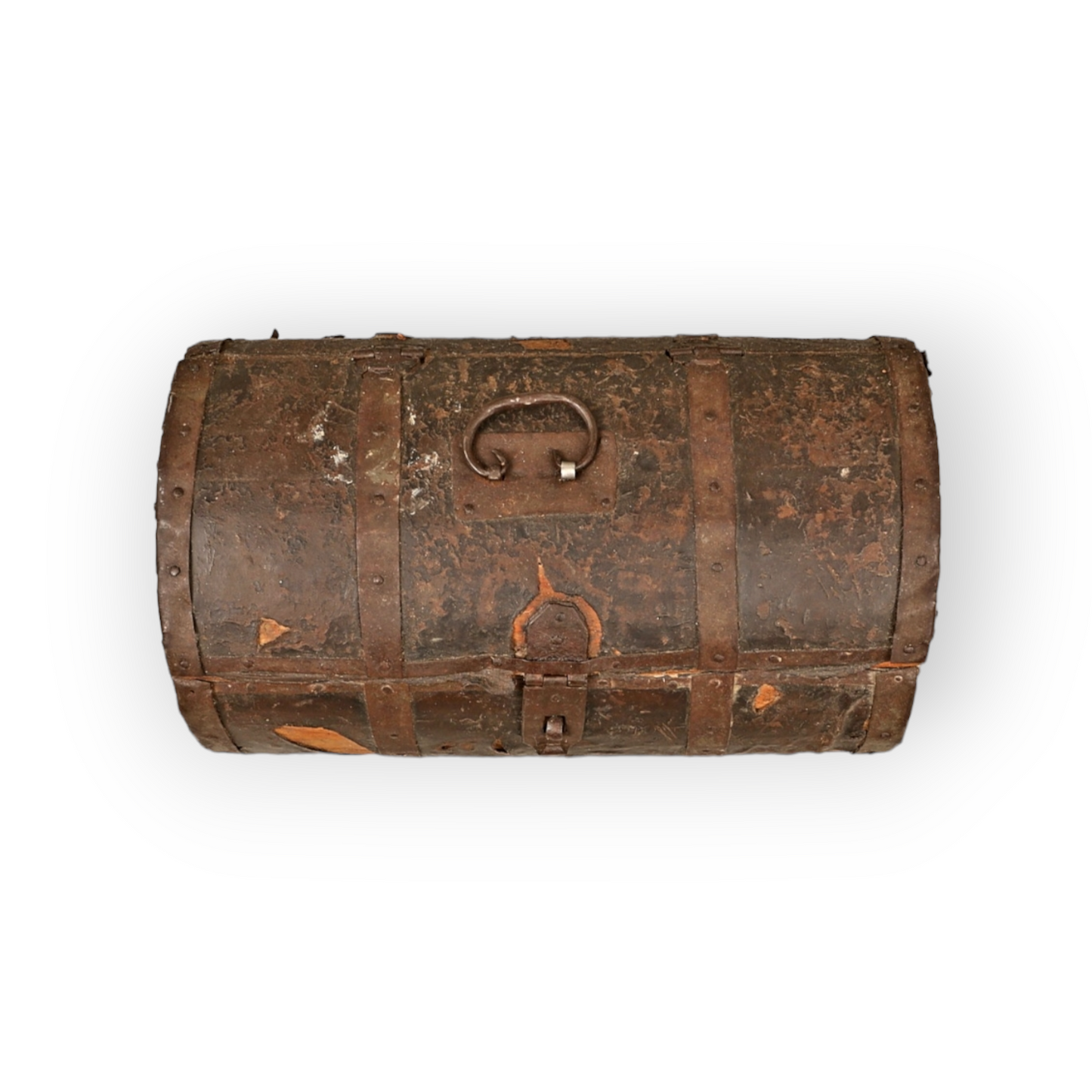 Early 17thC Scandinavian Antique Iron and Leather Bound Table Box of Unusual Form, circa 1600