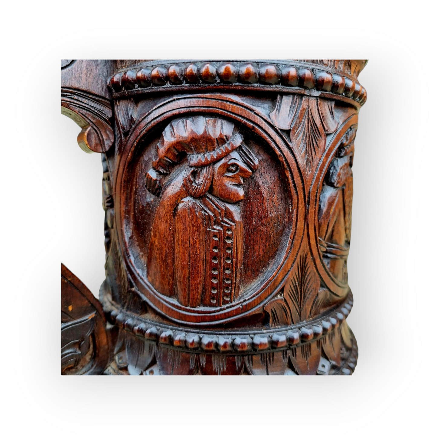 Late 19th Century Scandinavian Antique Folk-Art Carved Birch Wood Tankard