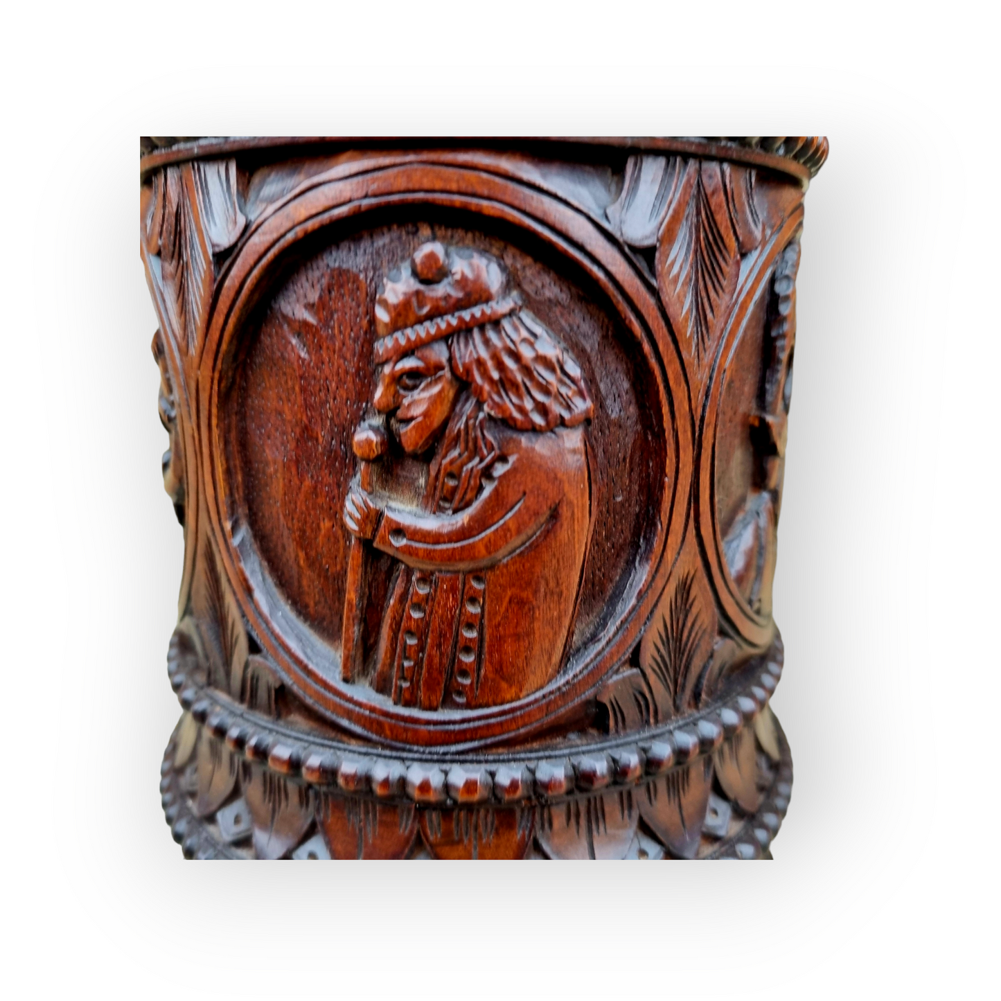 Late 19th Century Scandinavian Antique Folk-Art Carved Birch Wood Tankard