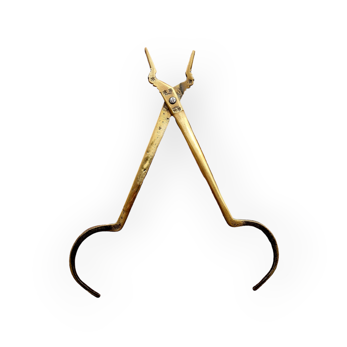 Large Pair of 19th Century Antique Brass Downhearth Cooking Tongs