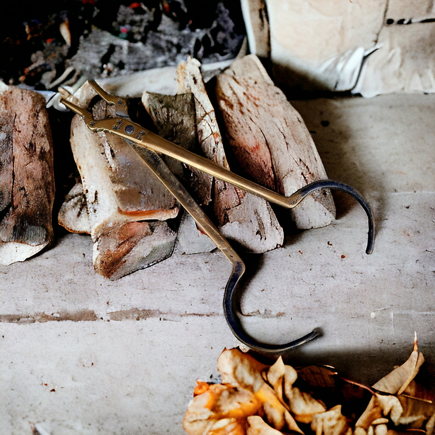 Large Pair of 19th Century Antique Brass Downhearth Cooking Tongs