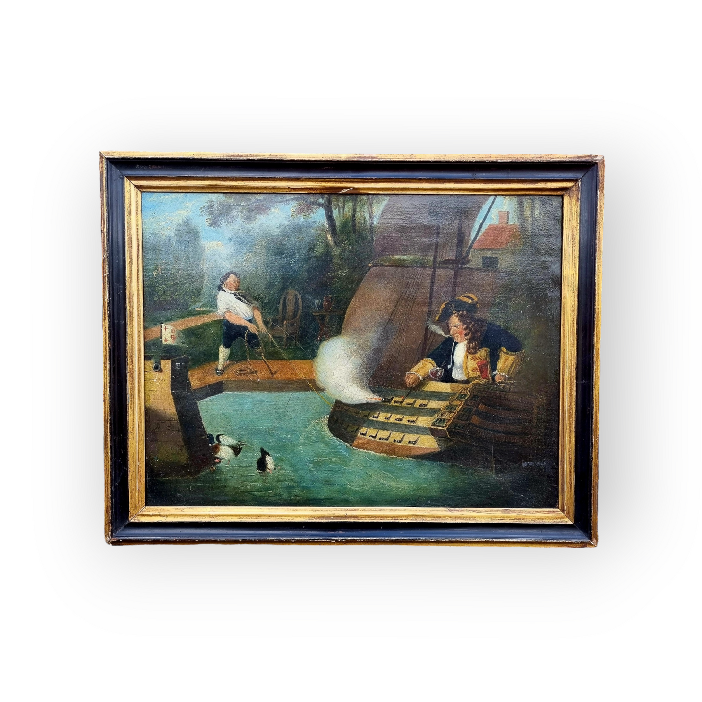After Robert William Buss (1804-1875) Entitled "The Wooden Walls of Old England" - The Original in the Collection of The Earl of Coventry, An Early 19th Century English Antique Folk Art Oil on Canvas Maritime Painting