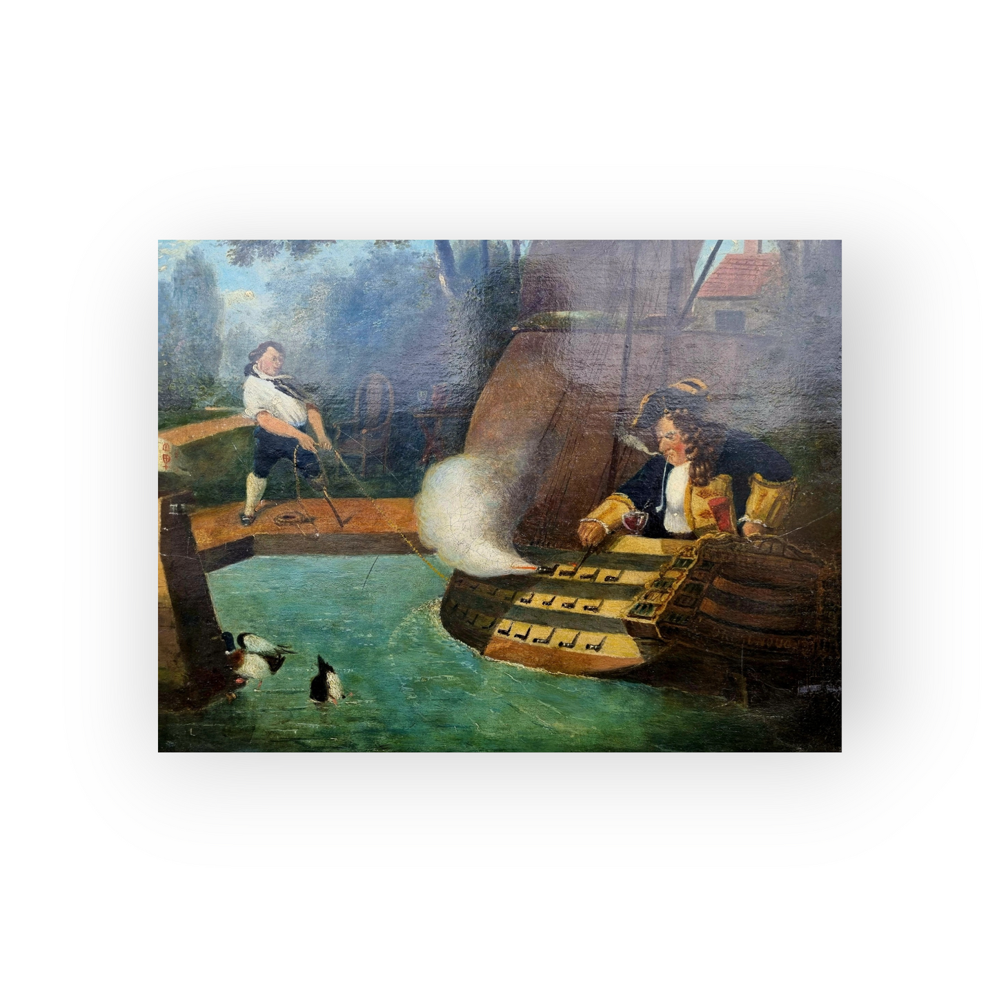 After Robert William Buss (1804-1875) Entitled "The Wooden Walls of Old England" - The Original in the Collection of The Earl of Coventry, An Early 19th Century English Antique Folk Art Oil on Canvas Maritime Painting