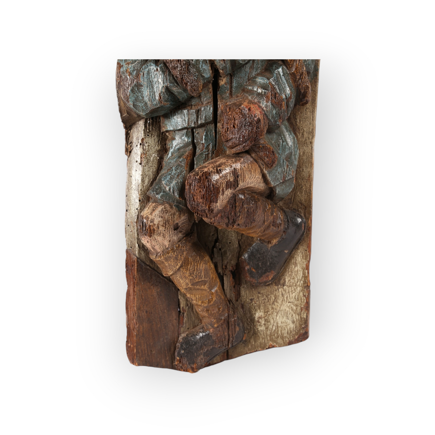 A Large & Rare 15th Century Antique Carved Pine Panel Depicting a Bell Ringer, circa 1450-1480