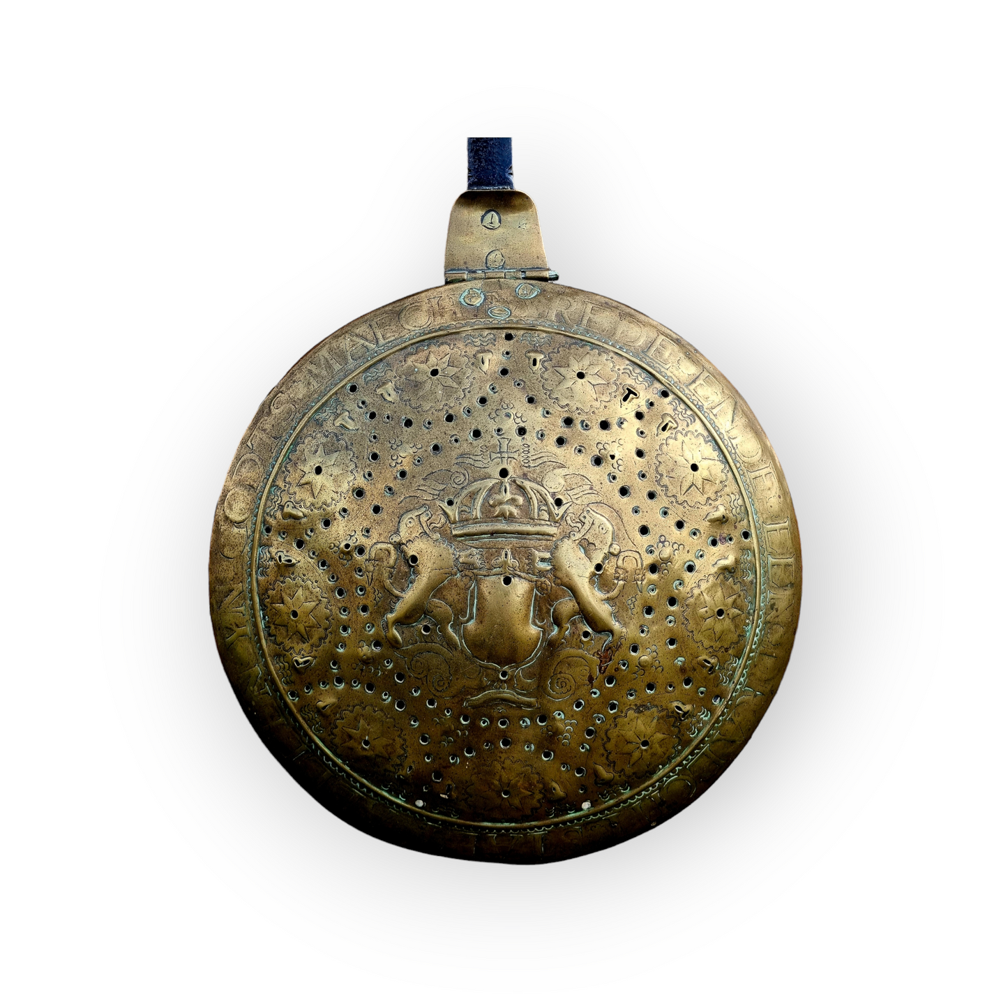 Rare 17th Century Dutch Antique Warming Pan Bearing The Arms of Amsterdam