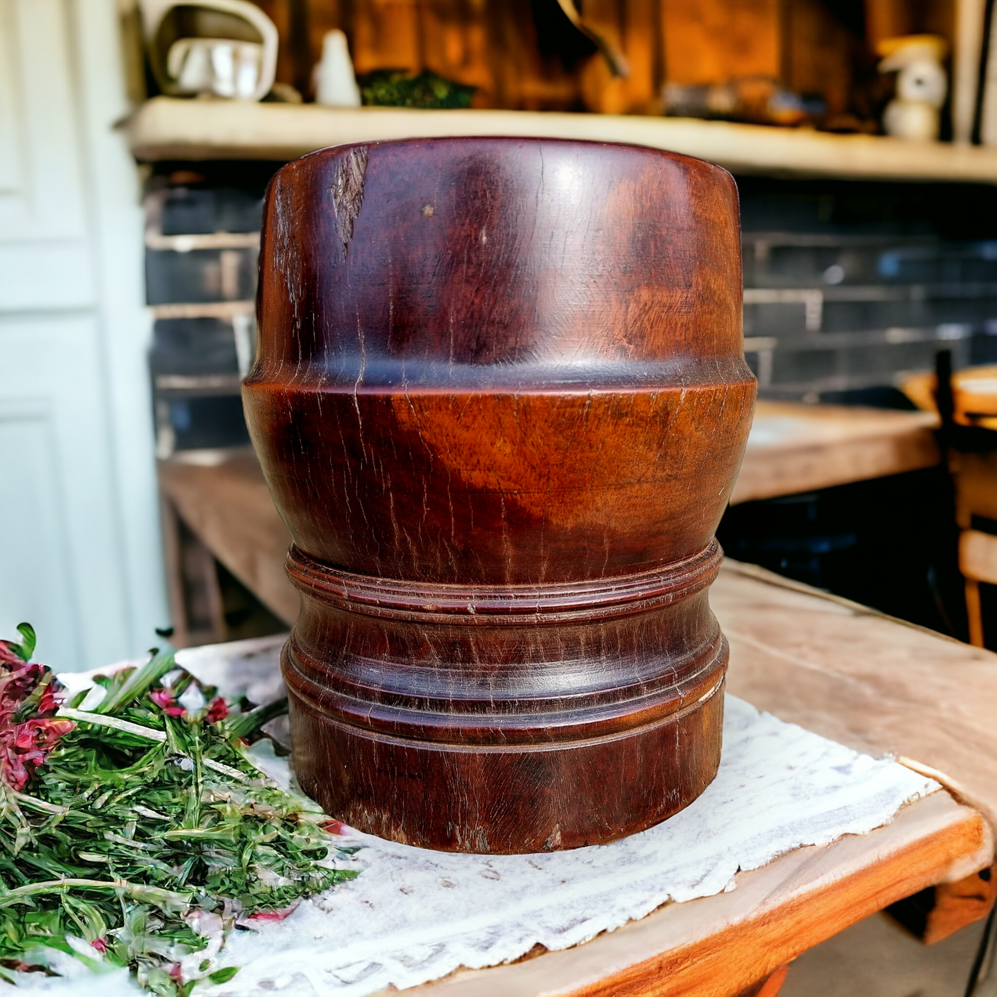 Large & Impressive Early 17th Century English Antique Turned Lignum Vitae Mortar