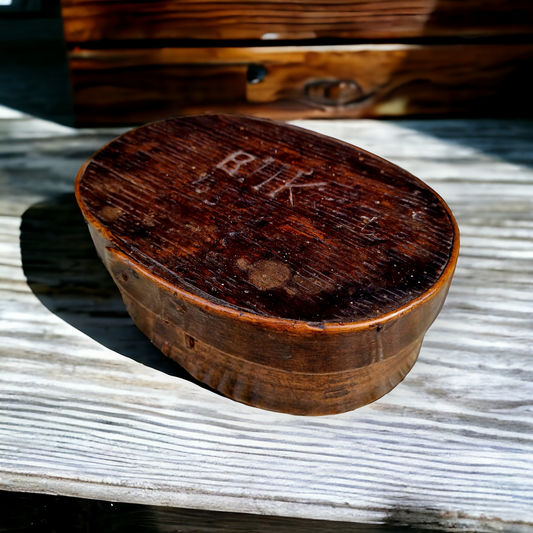 Mid 19th Century Antique Oak Bentwood Box Dated "1851"