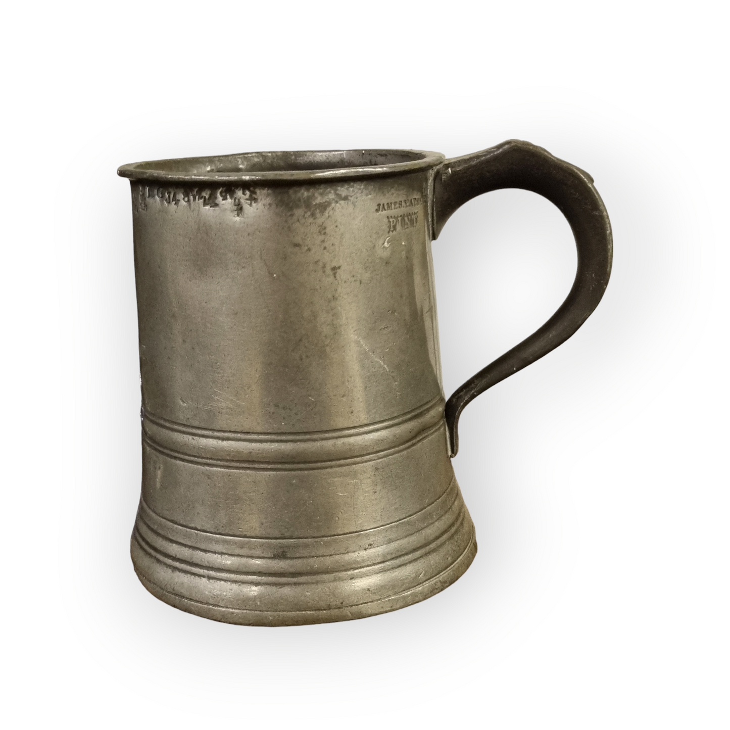 19th Century English Antique Pewter 1 Pint Tankard, Stamped "James Yates"