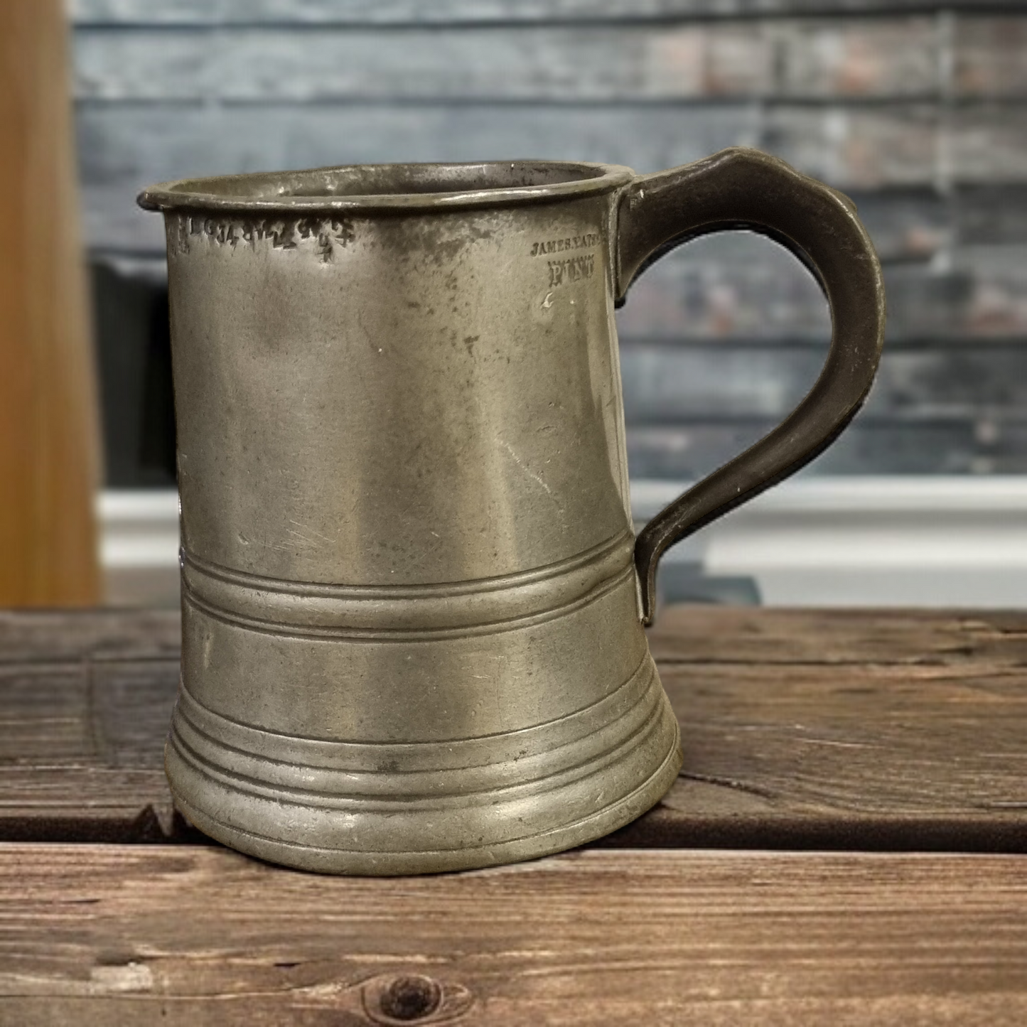 19th Century English Antique Pewter 1 Pint Tankard, Stamped "James Yates"