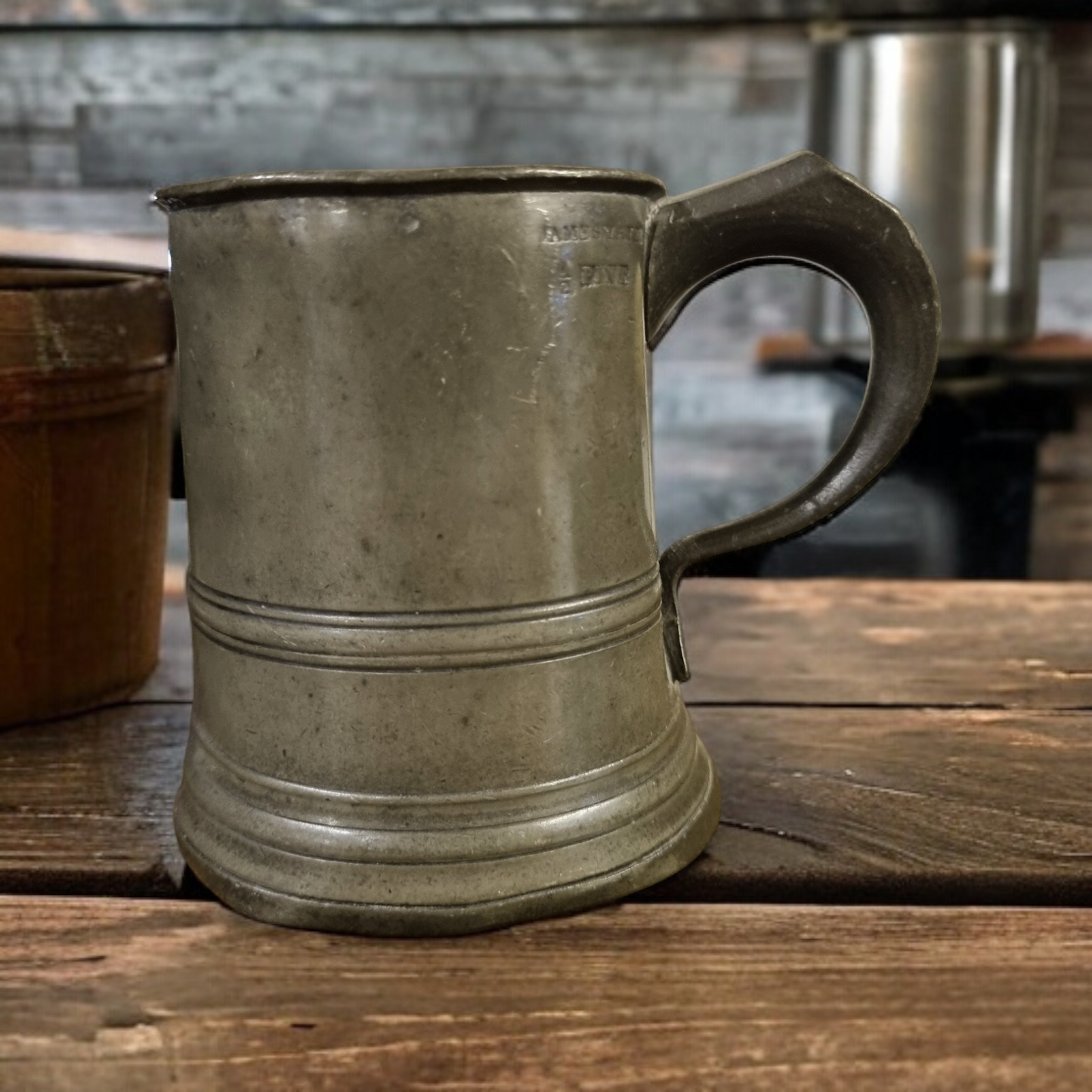 19th Century English Antique Pewter 1/2 Pint Tankard, Stamped "James Yates"