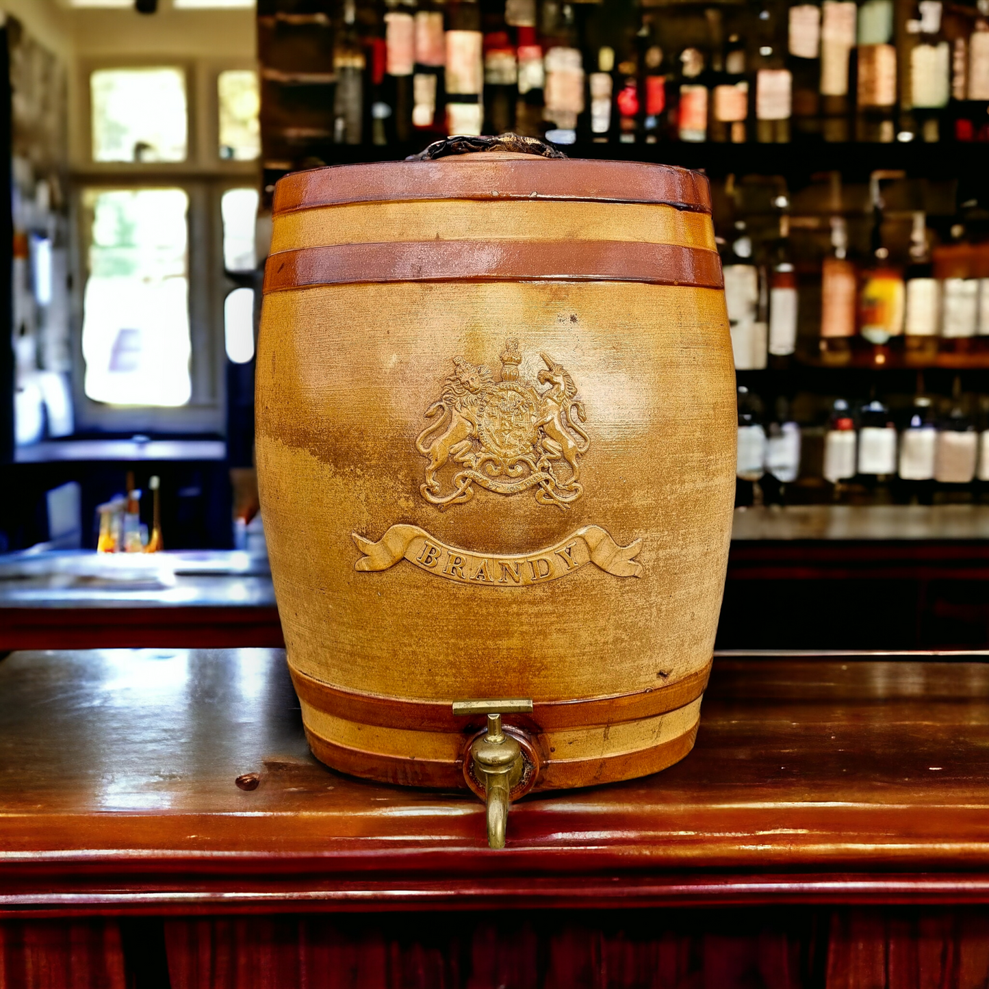 Very Large Mid-19thC English Antique Stoneware Brandy Barrel Bearing the Impressed Mark of "J Stiff, London Pottery, Lambeth", circa 1843-1863