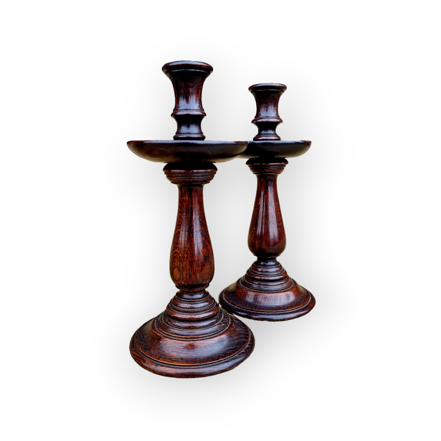 Pair of Late 19th Century English Antique Oak Candlesticks, circa 1890