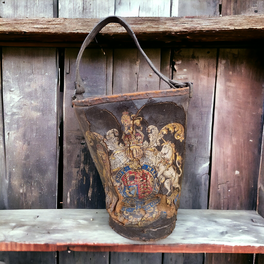 Mid 19th Century English Antique Leather Fire Bucket Bearing the Royal Coat of Arms of Queen Victoria