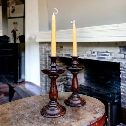 Pair of Late 19th Century English Antique Oak Candlesticks, circa 1890