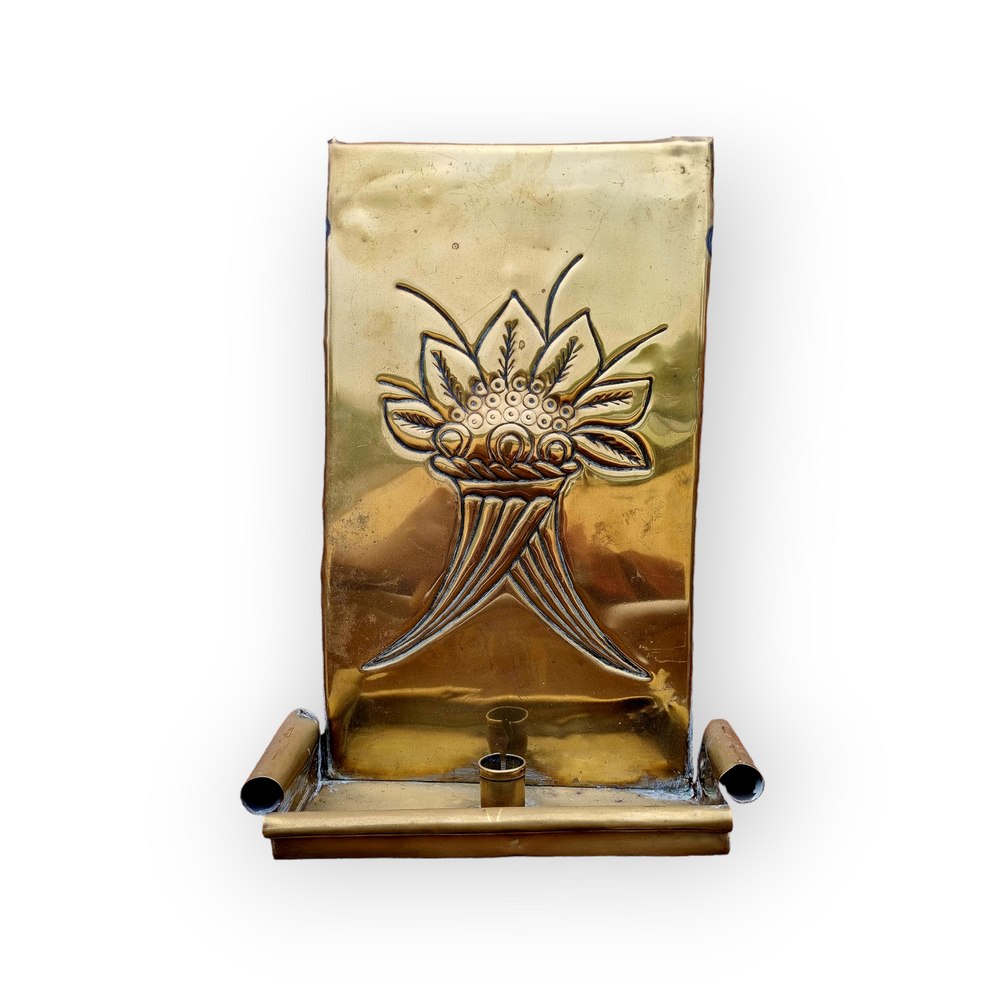 19th Century English Antique Brass Wall Reflector / Wall Sconce With Single Candleholder