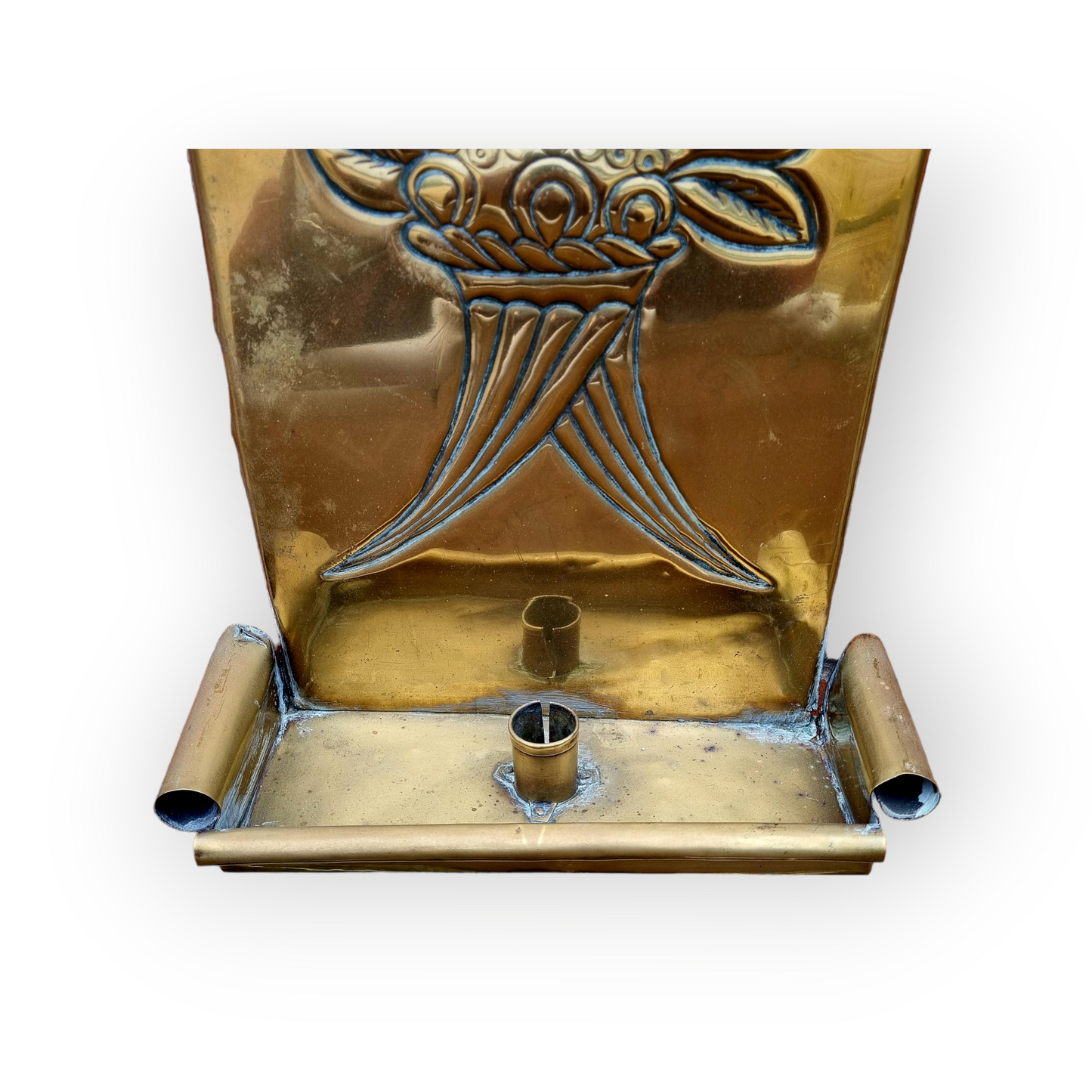 19th Century English Antique Brass Wall Reflector / Wall Sconce With Single Candleholder