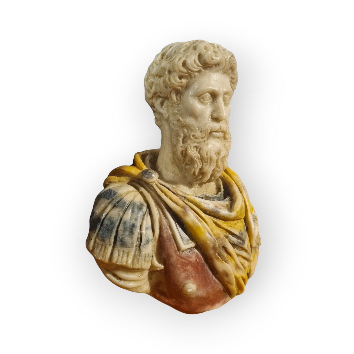 Grand Tour Interest - A Diminutive Roman Antique Reconstituted Stone / Marble Bust of Marcus Aurelius in the Classical Manner