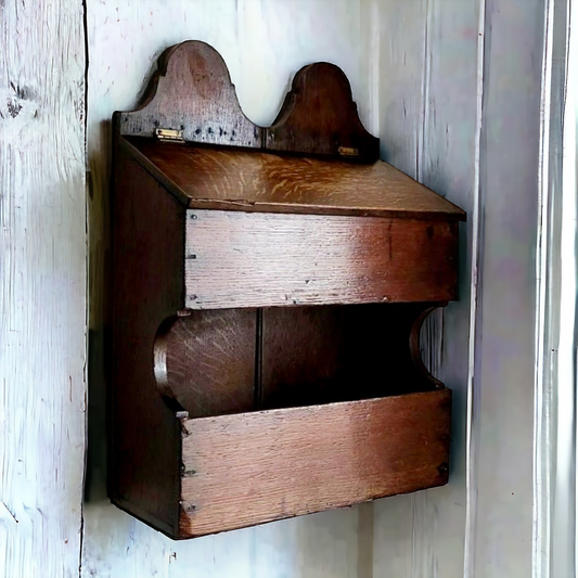 Early 18th Century Welsh Antique Oak Two Tier Mural Candlebox / Spill Box