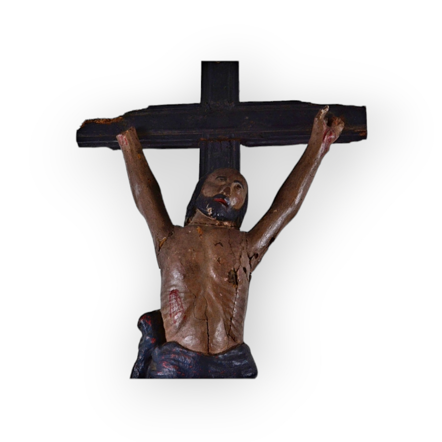 A Large, Naive 16th Century Antique Carved Wood Corpus Christi