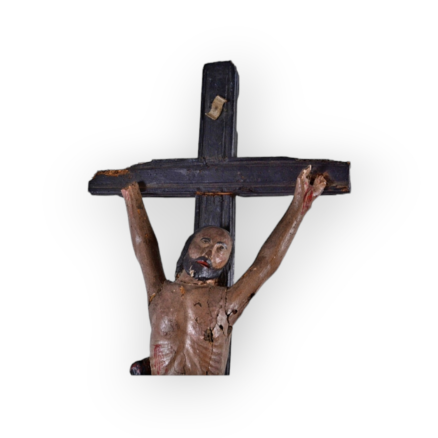 A Large, Naive 16th Century Antique Carved Wood Corpus Christi