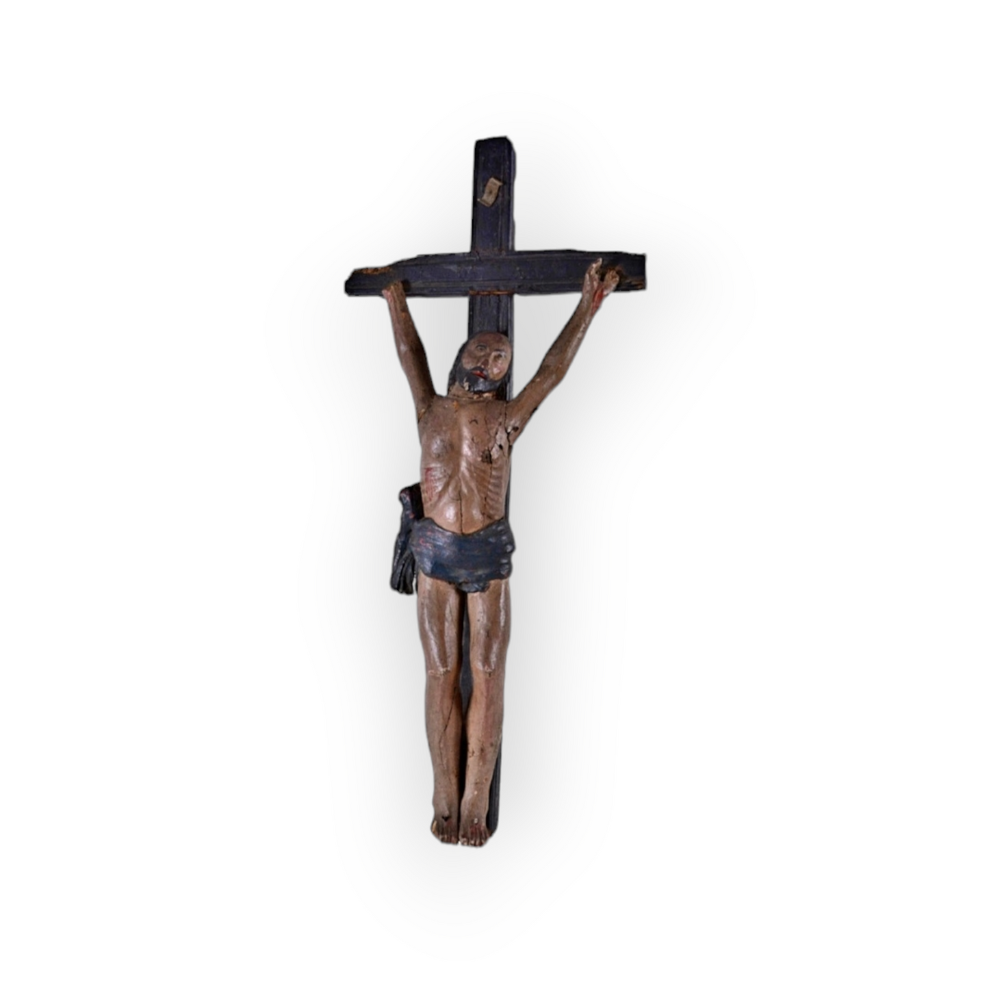 A Large, Naive 16th Century Antique Carved Wood Corpus Christi