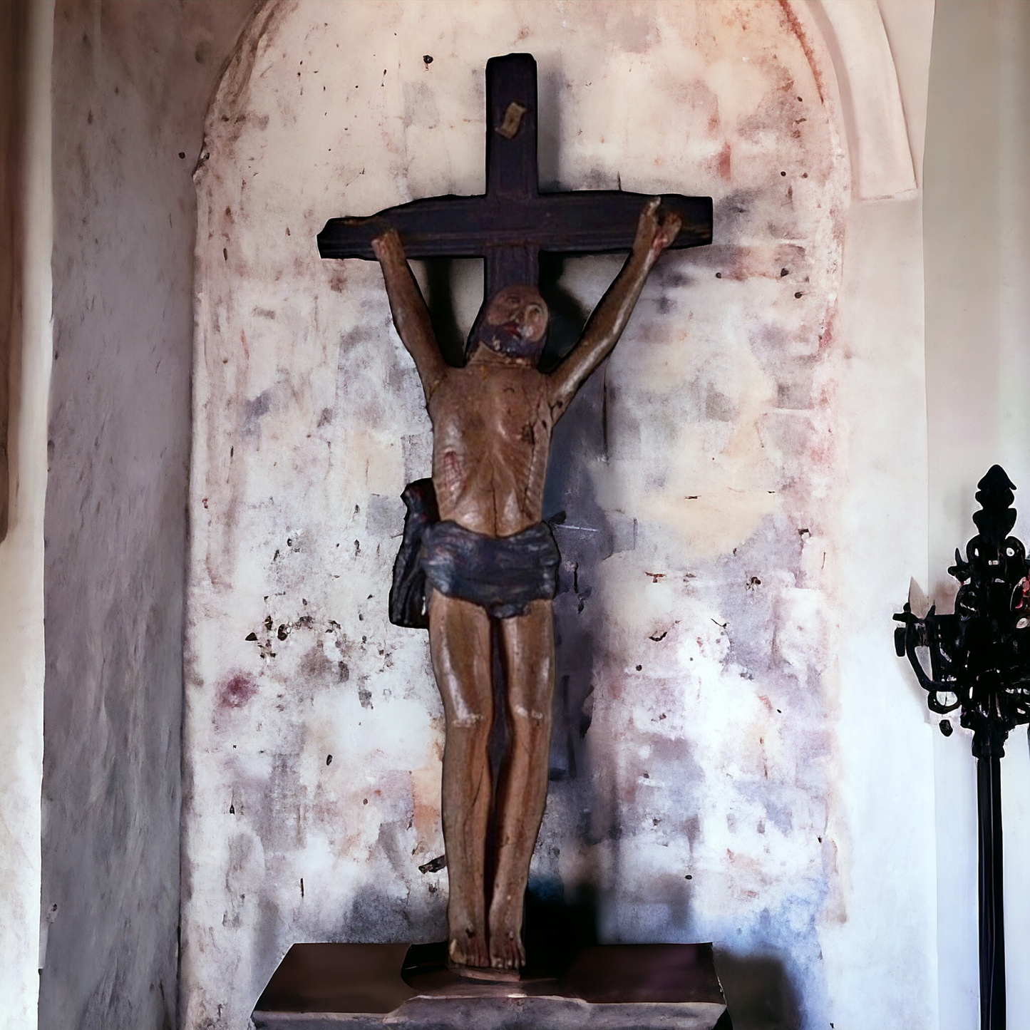 A Large, Naive 16th Century Antique Carved Wood Corpus Christi