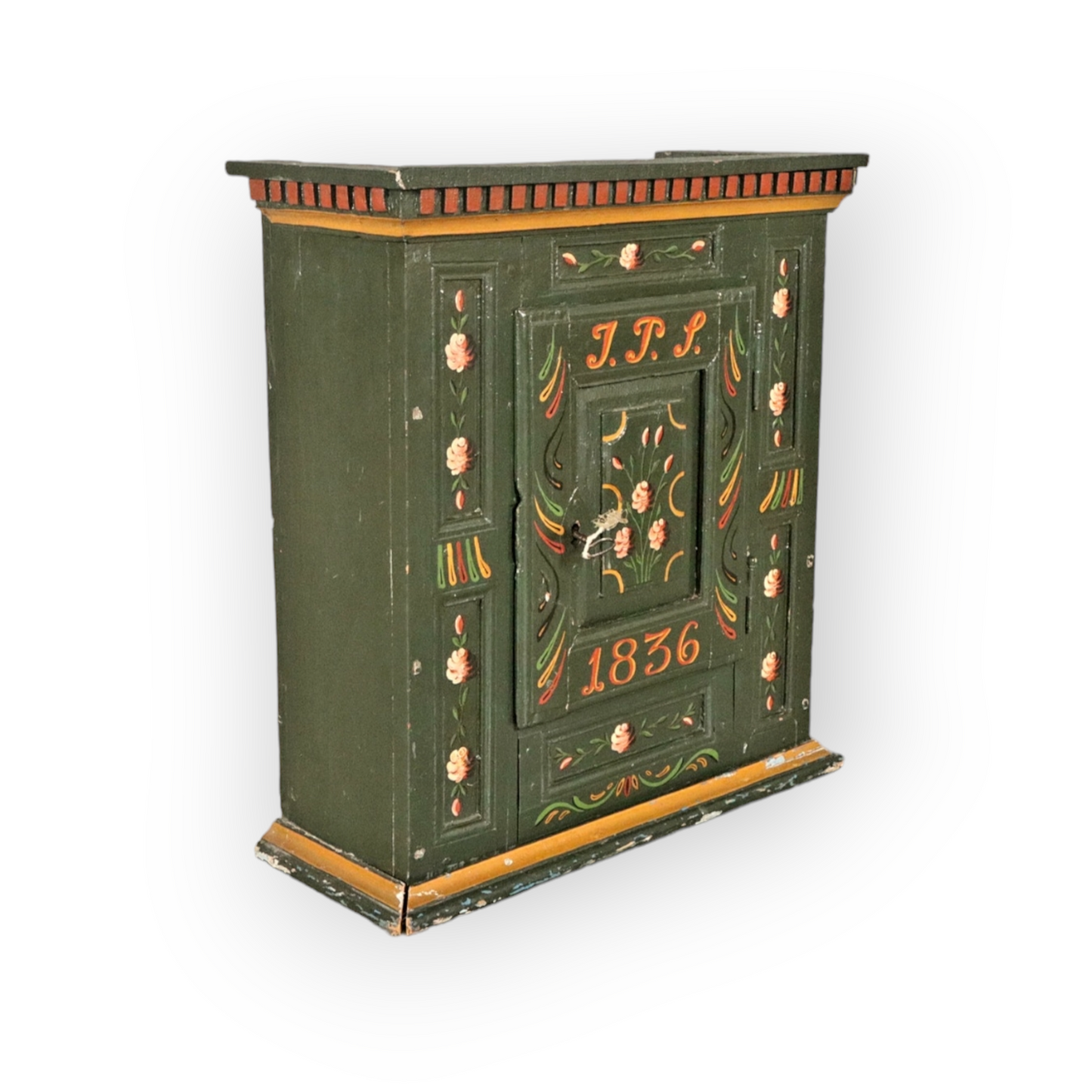 Early 19th Century Swedish Antique Folk Art Decorated Wall Cupboard of Small Proportions Dated "1836"