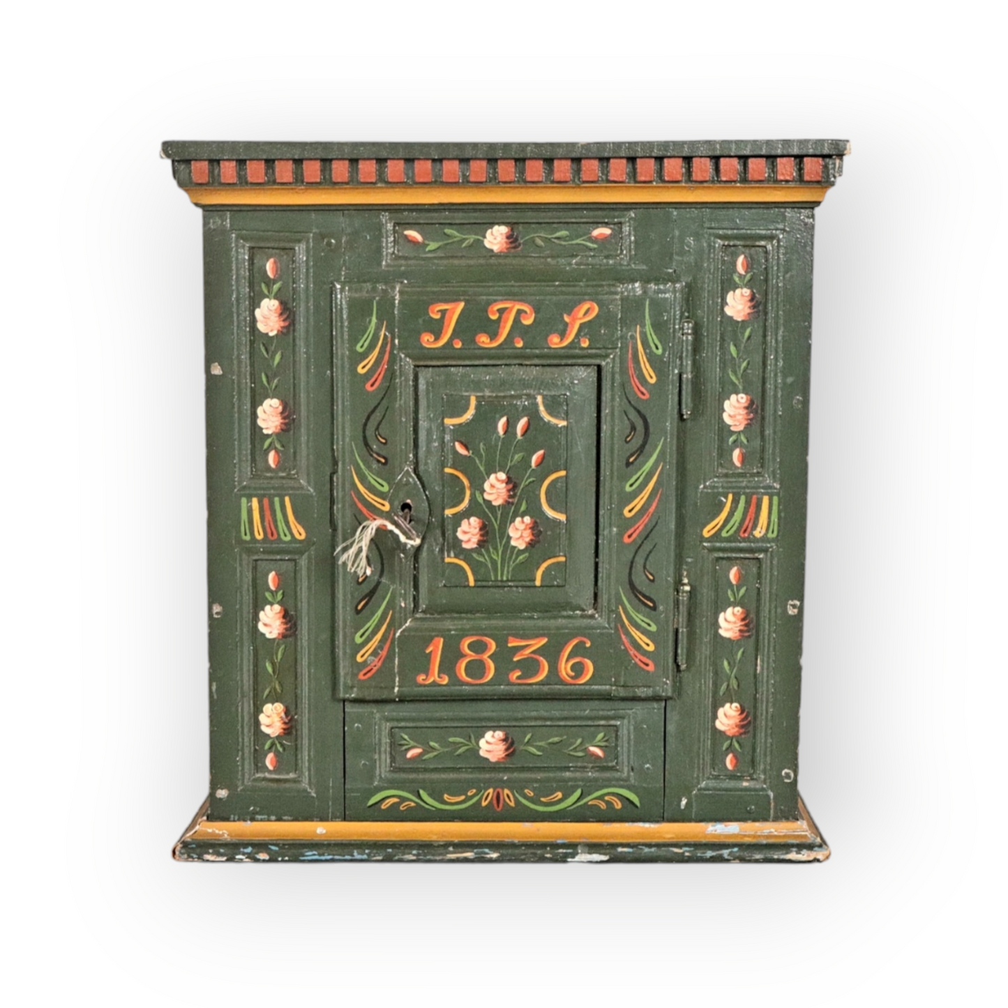 Early 19th Century Swedish Antique Folk Art Decorated Wall Cupboard of Small Proportions Dated "1836"