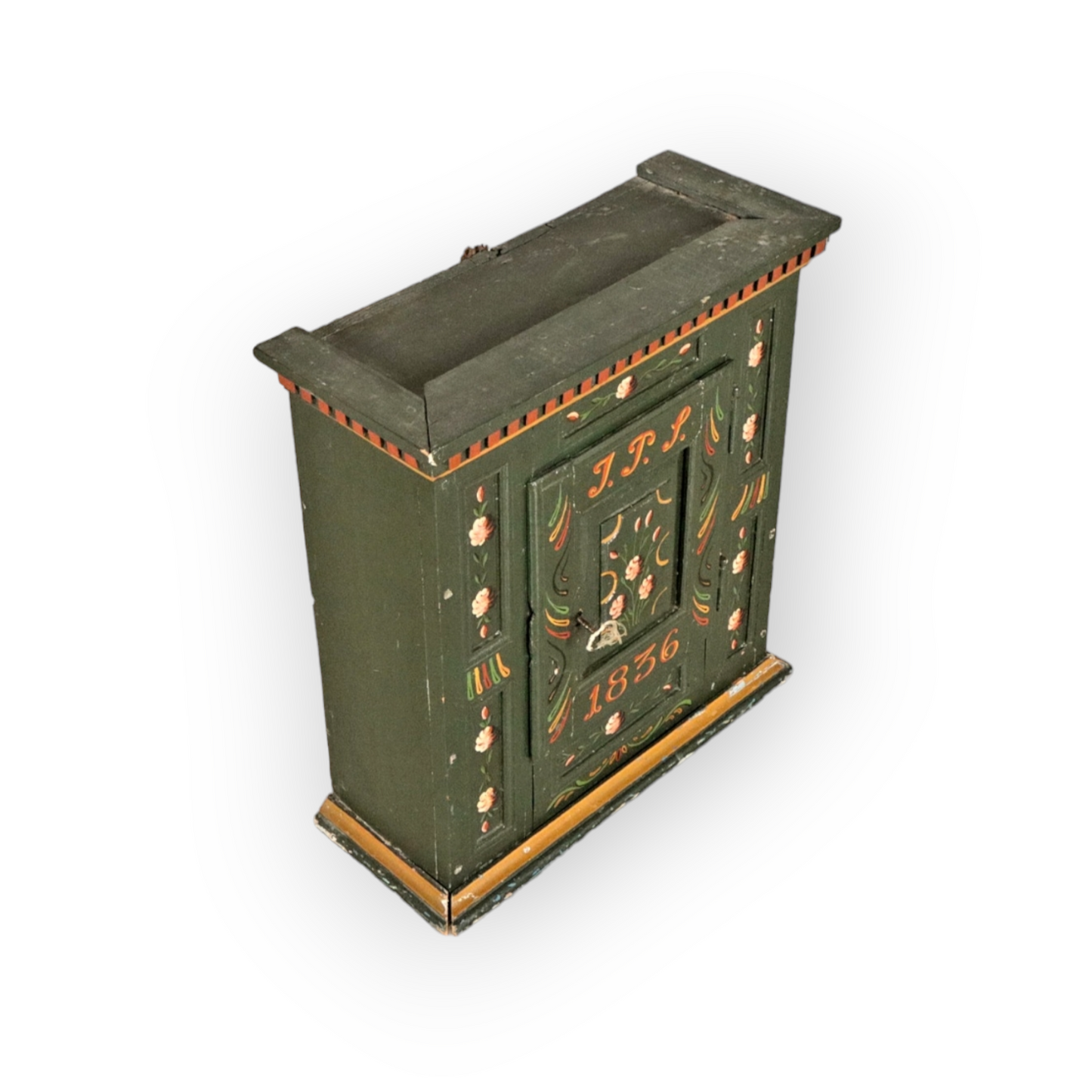 Early 19th Century Swedish Antique Folk Art Decorated Wall Cupboard of Small Proportions Dated "1836"