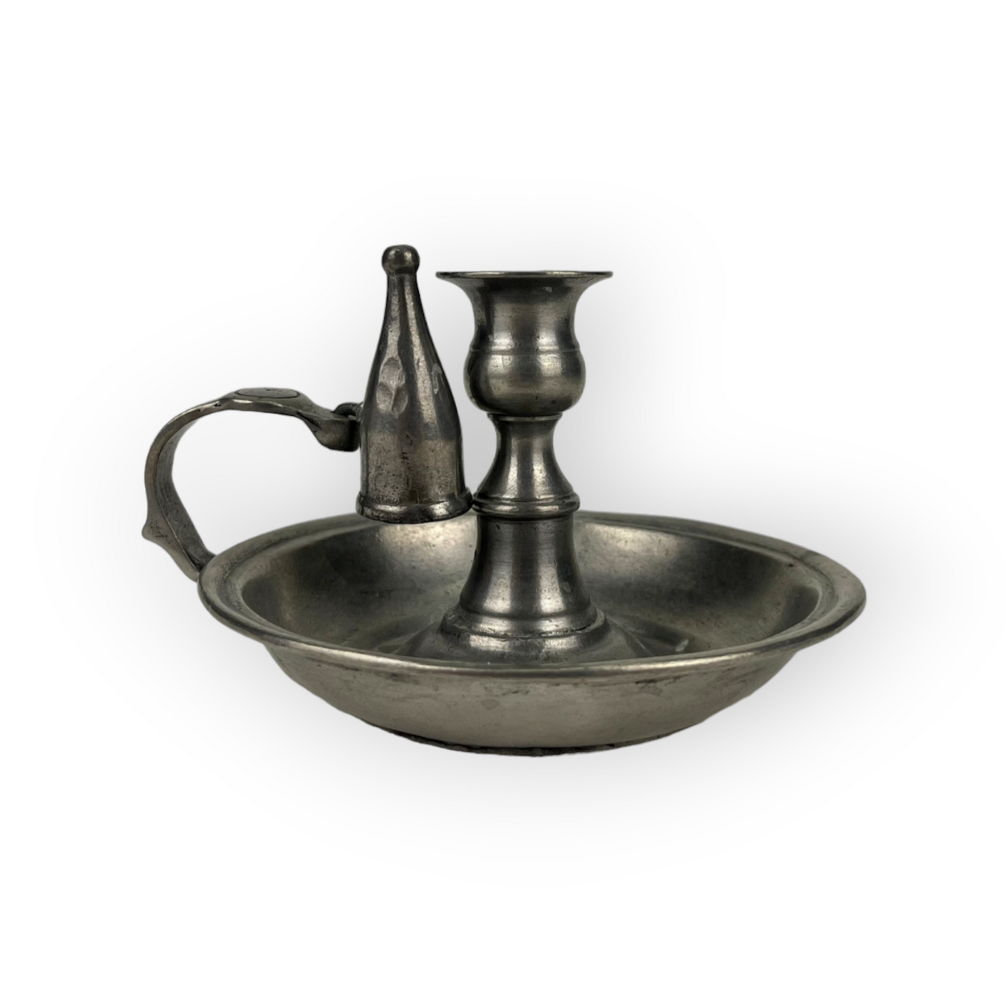 Late 18th Century Antique Pewter Chamberstick With Candle Snuffer