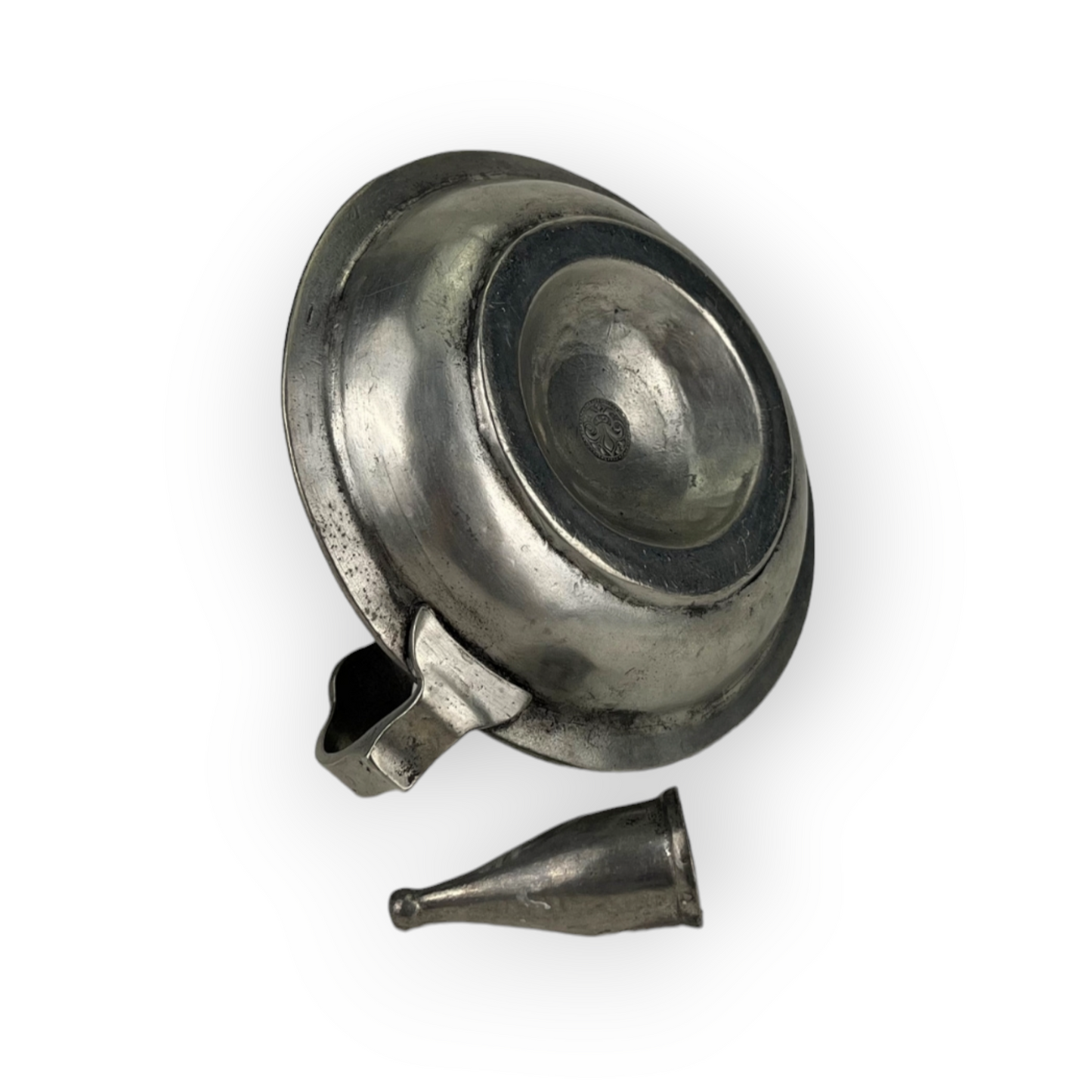 Late 18th Century Antique Pewter Chamberstick With Candle Snuffer
