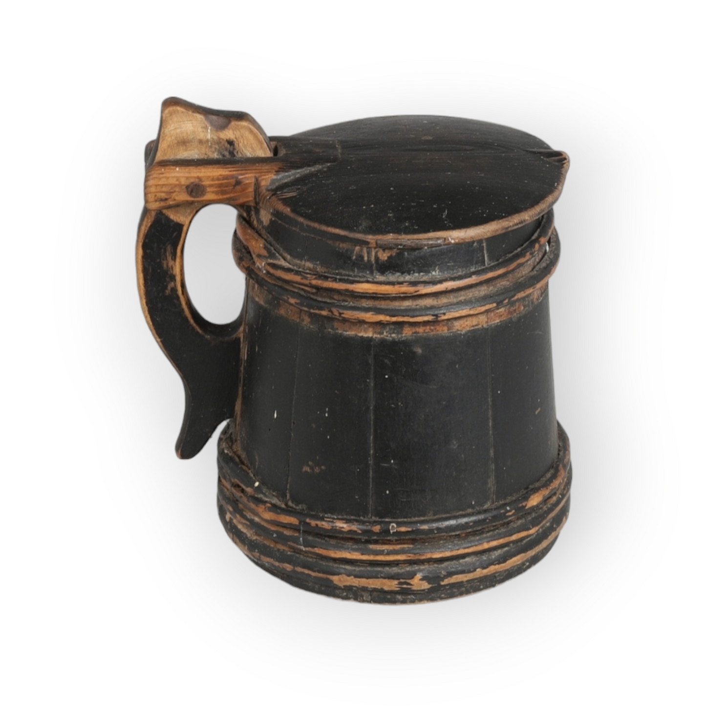 Late 18th Century Scandinavian Antique Treen Tankard In Original Paint