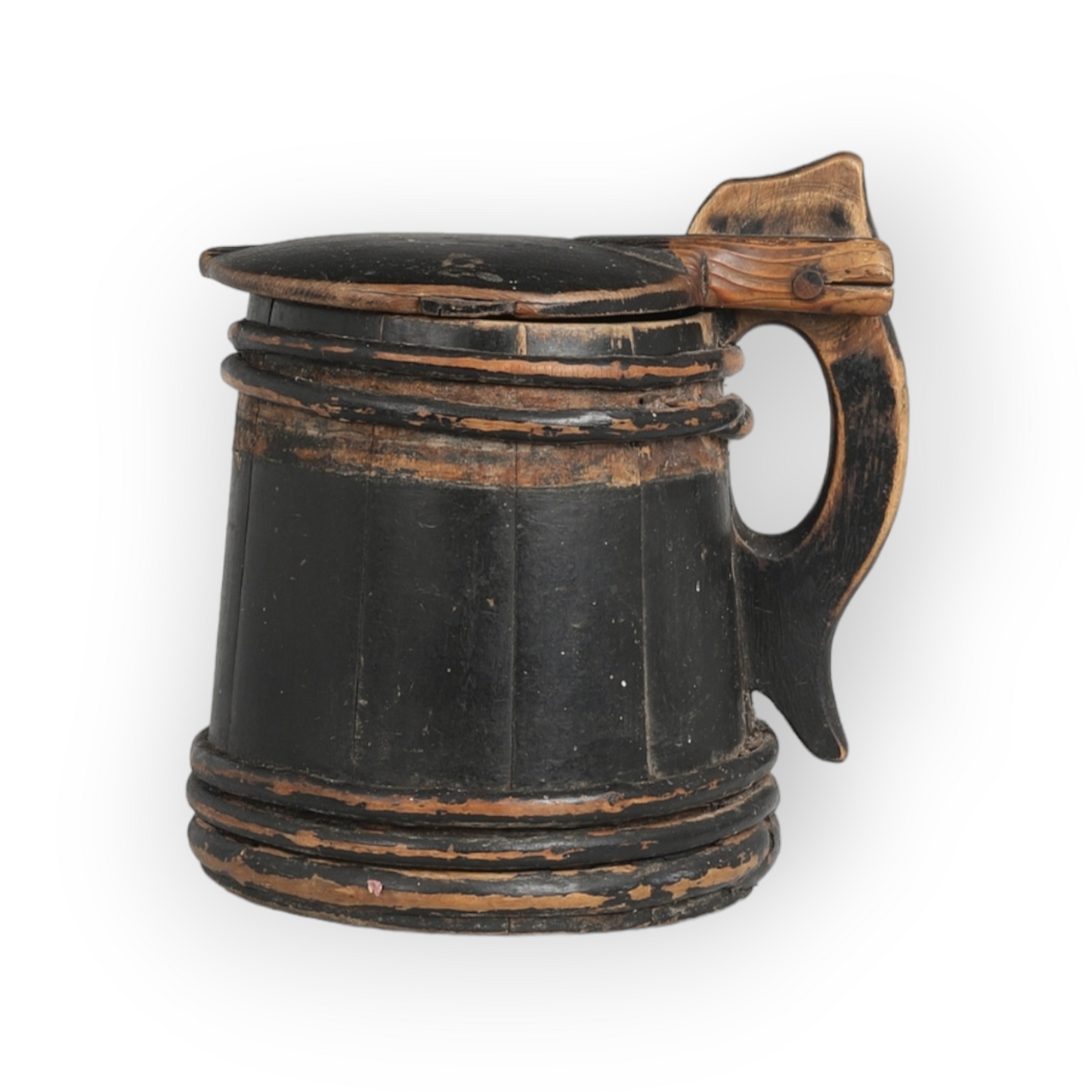 Late 18th Century Scandinavian Antique Treen Tankard In Original Paint