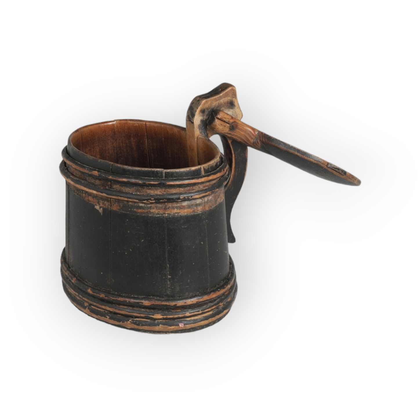 Late 18th Century Scandinavian Antique Treen Tankard In Original Paint