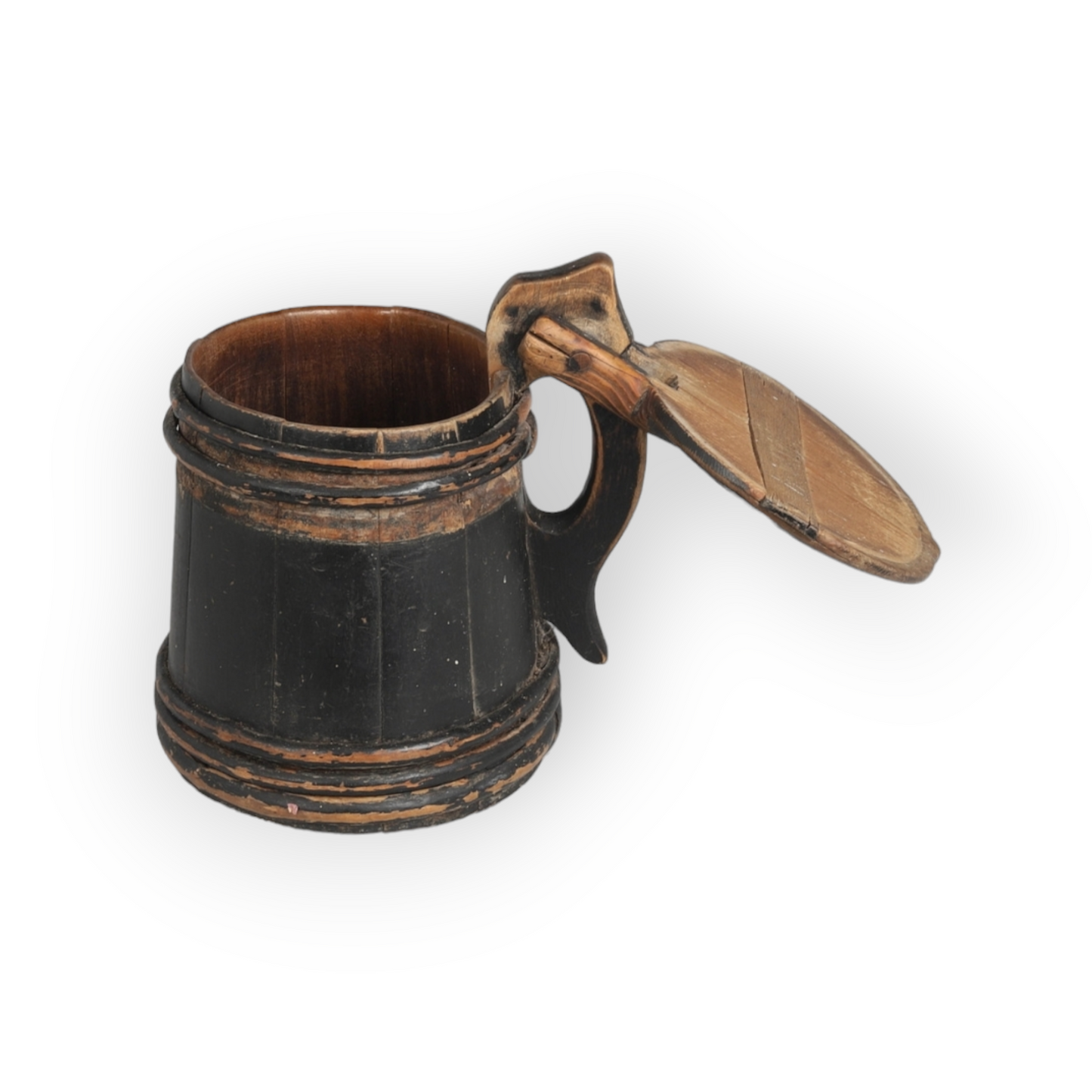 Late 18th Century Scandinavian Antique Treen Tankard In Original Paint