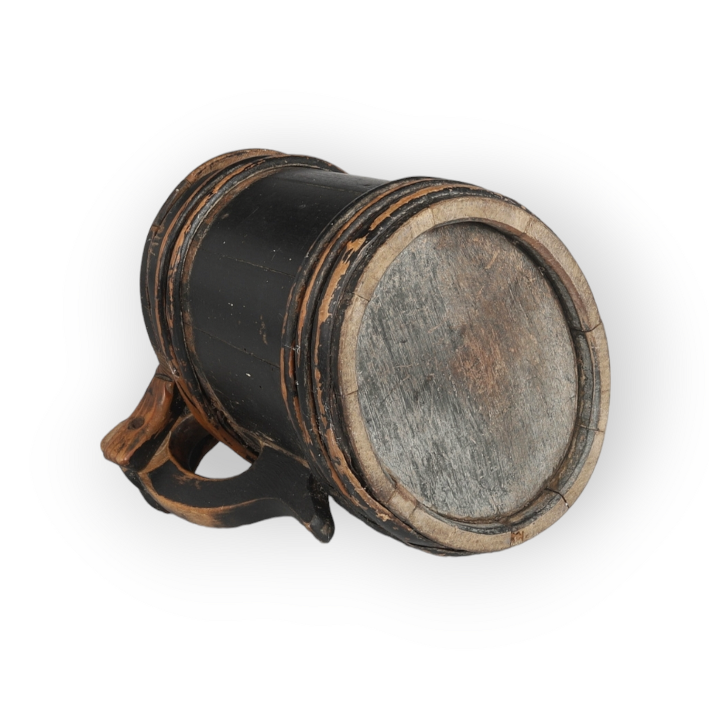 Late 18th Century Scandinavian Antique Treen Tankard In Original Paint