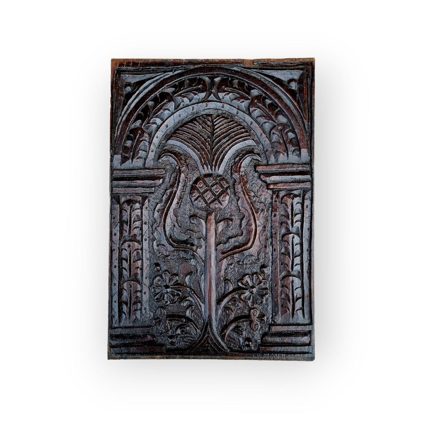 Large Early 17th Century Scottish Antique Carved Oak Panel With Thistle Design