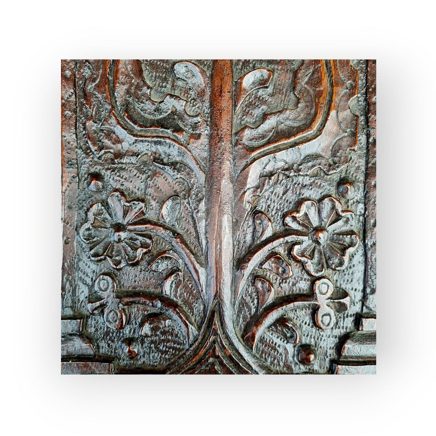 Large Early 17th Century Scottish Antique Carved Oak Panel With Thistle Design