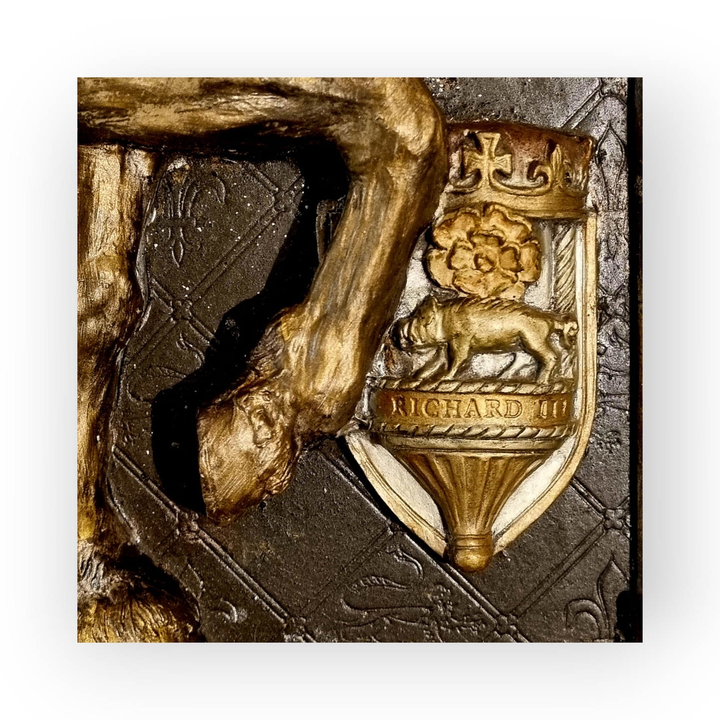 Medieval Style, Large English-Made Decorative Plaster Plaque Depicting King Richard III On Horseback In Original Polychrome