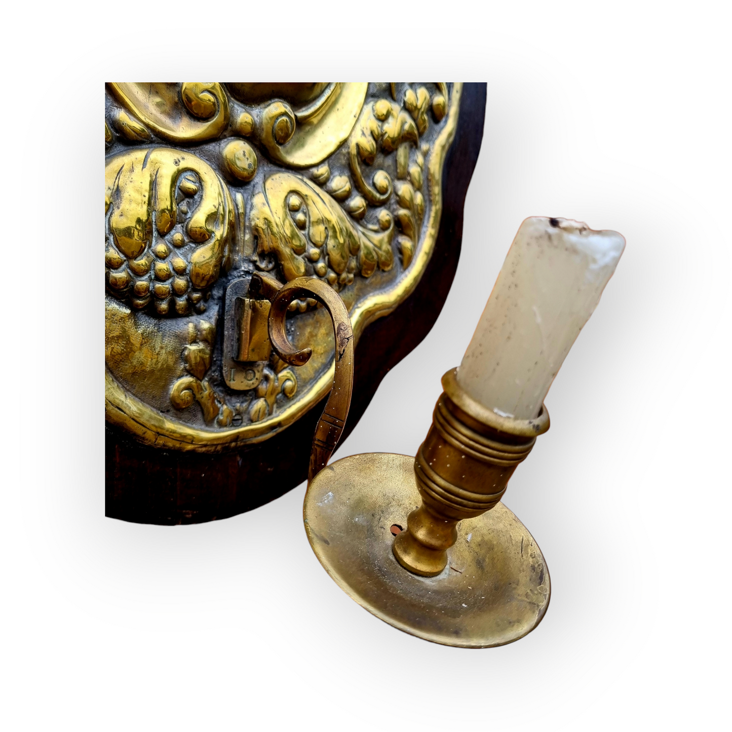 Early 18th Century Antique Brass Wall Reflector / Wall Sconce