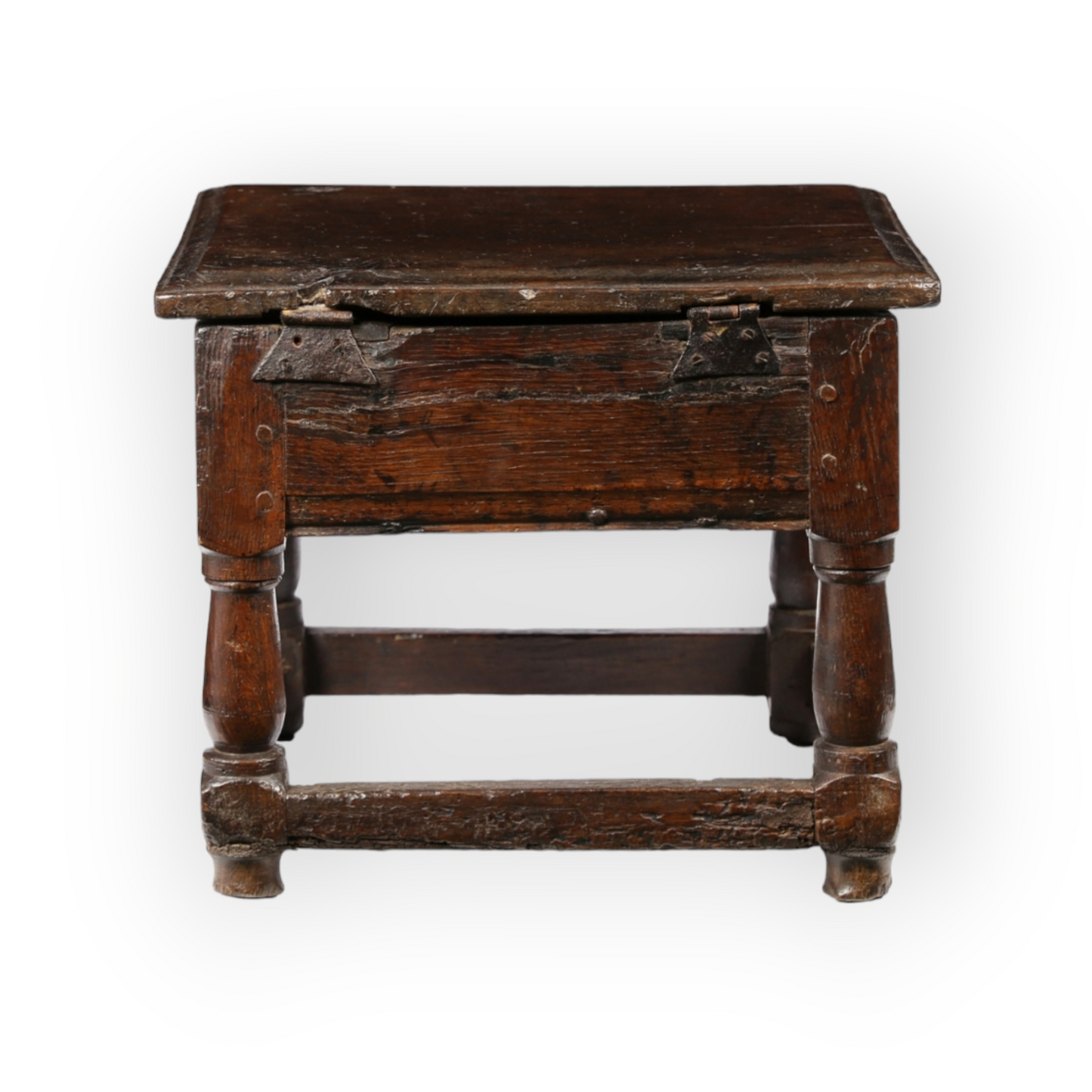 Mid 17th-Century English Antique Oak Box Stool, circa 1640-1660