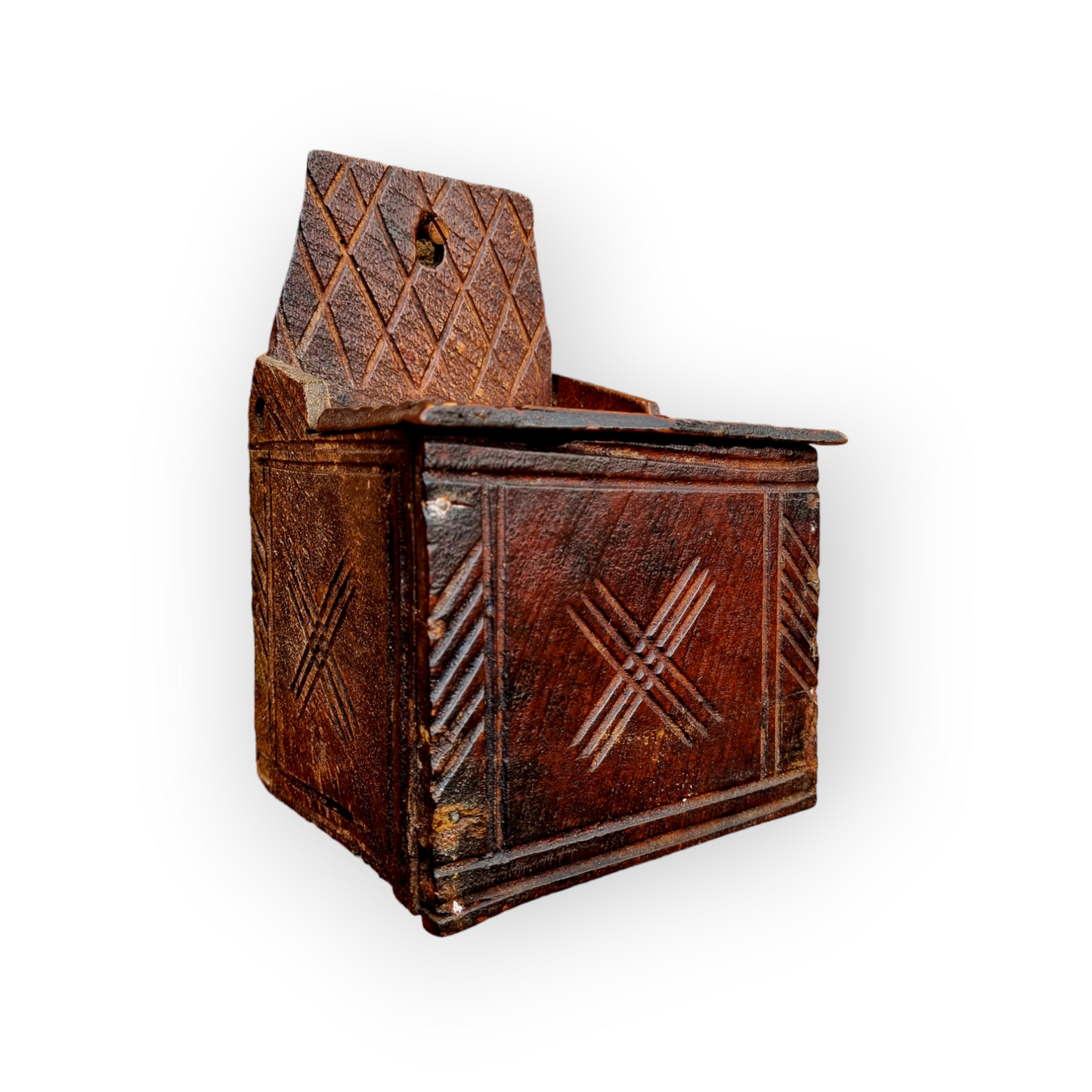 Late 18th Century Antique Treen Salt Box Of Small Proportions