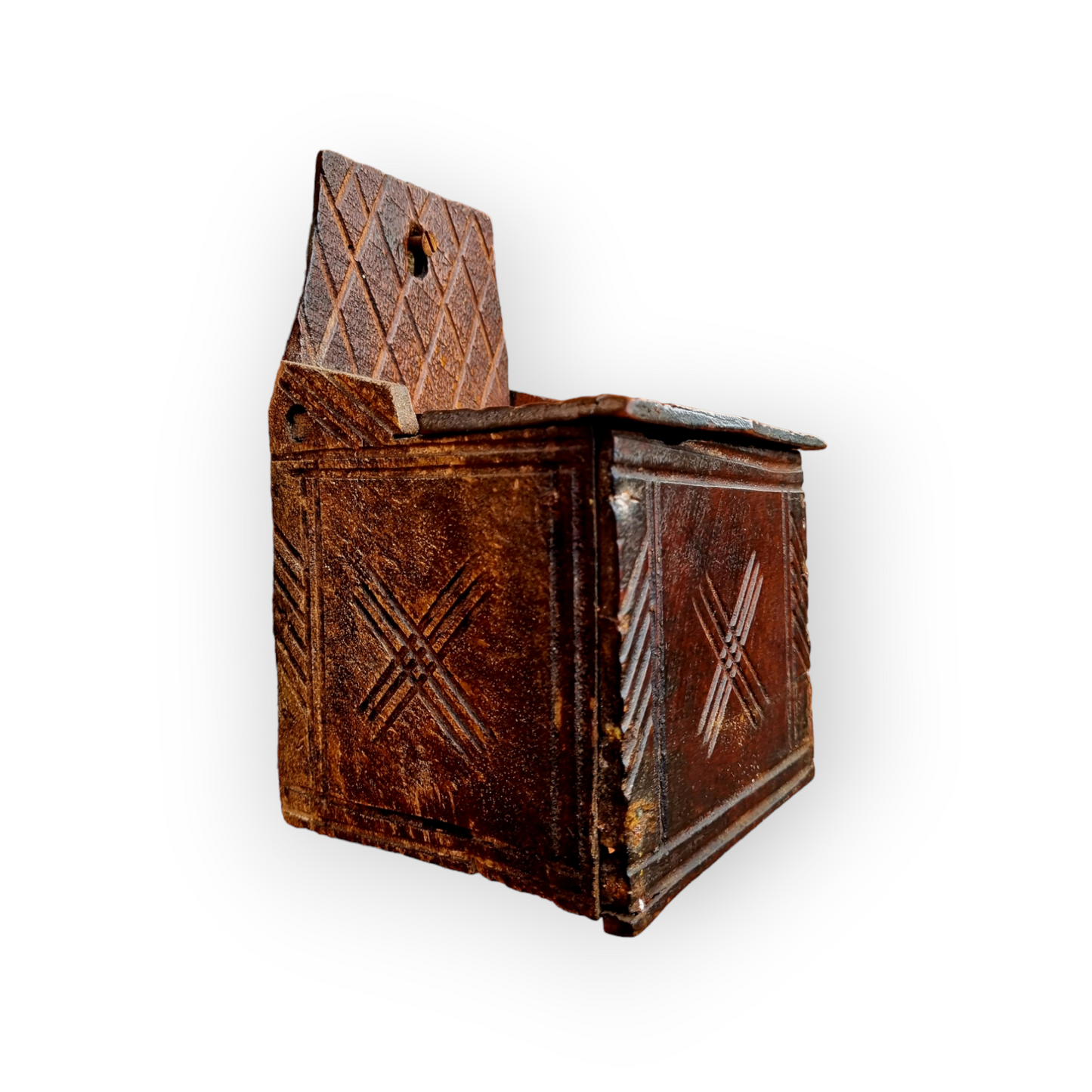 Late 18th Century Antique Treen Salt Box Of Small Proportions