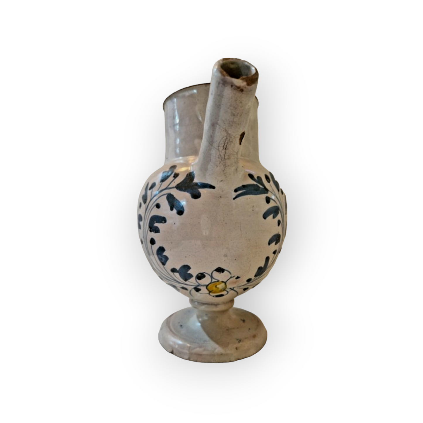 Early 18th Century Antique Faience / Tin-Glazed Earthenware Pharmacist's / Apothecary's Wet Drug Jar / Chevrette De Pharmacie