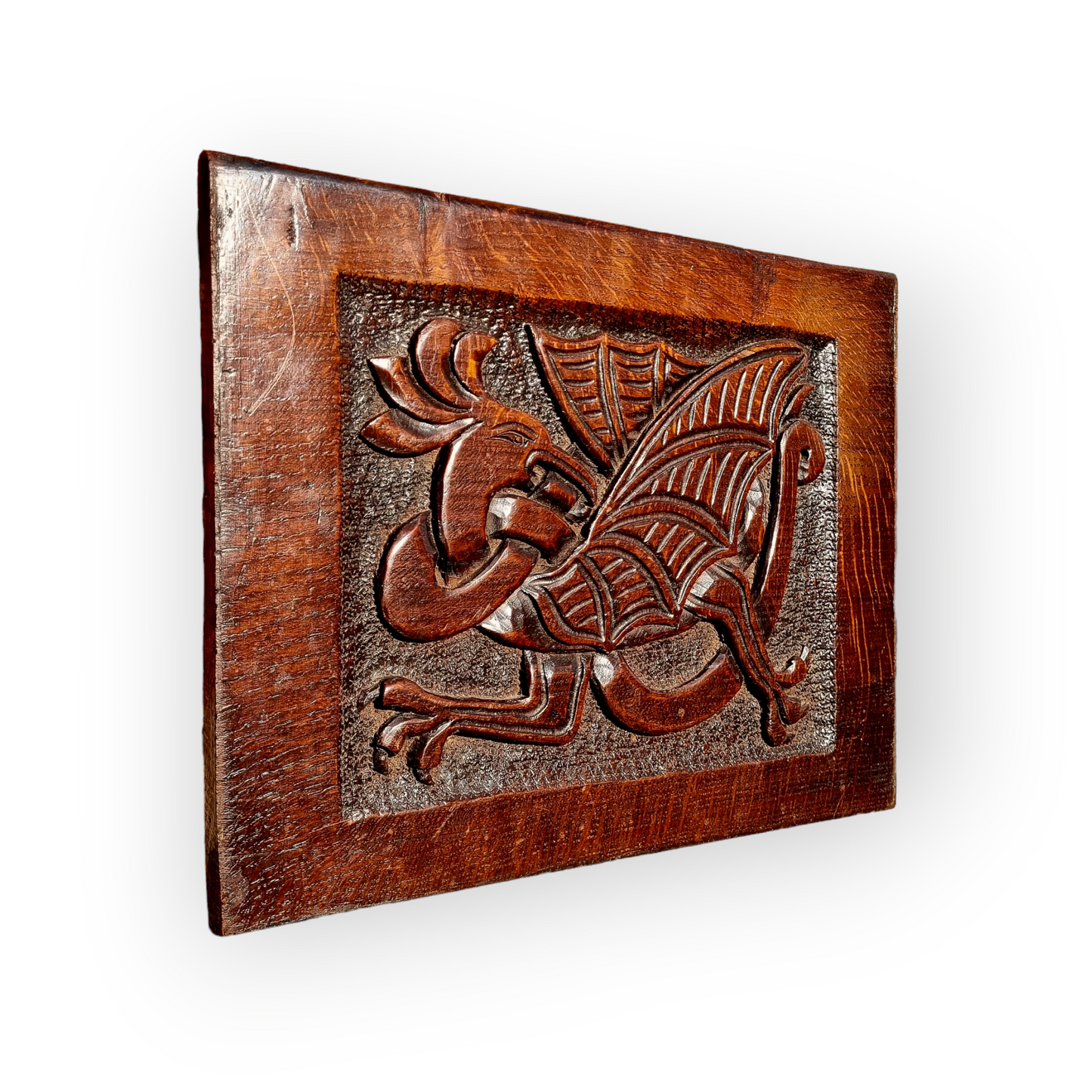 A 17th Century, Charles II Period, English Antique Carved Oak Panel Depicting A Cockatrice, circa 1680