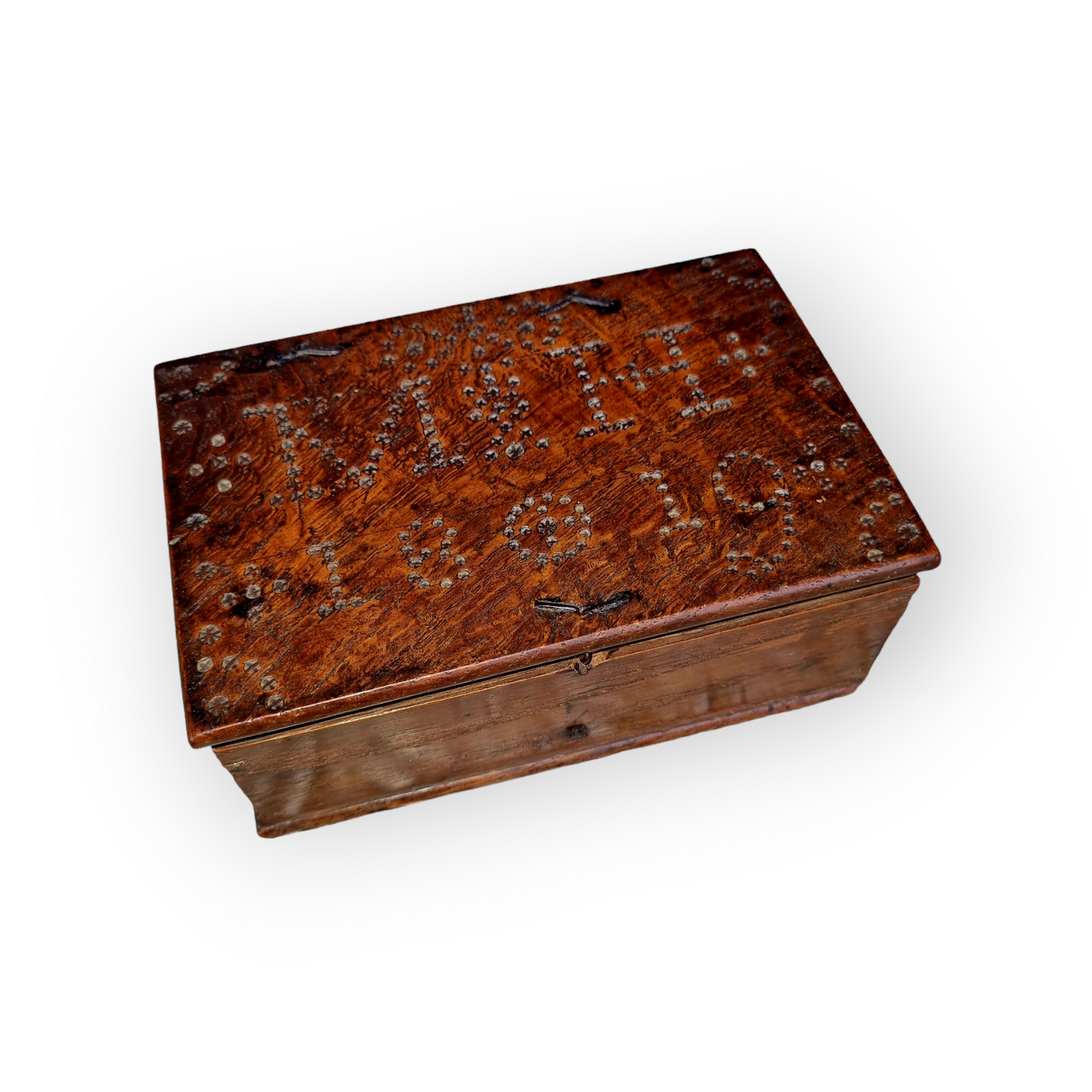 A Diminutive Early 19th-Century English/Dutch Antique Treen Box With Punchwork Decoration, Dated "1819"
